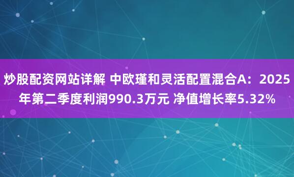 炒股配资网站详解 中欧瑾和灵活配置混合A：2025年第二季度利润990.3万元 净值增长率5.32%
