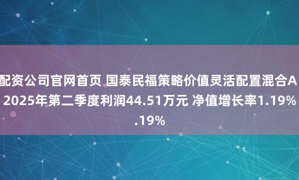 配资公司官网首页 国泰民福策略价值灵活配置混合A：2025年第二季度利润44.51万元 净值增长率1.19%