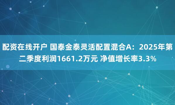 配资在线开户 国泰金泰灵活配置混合A：2025年第二季度利润1661.2万元 净值增长率3.3%